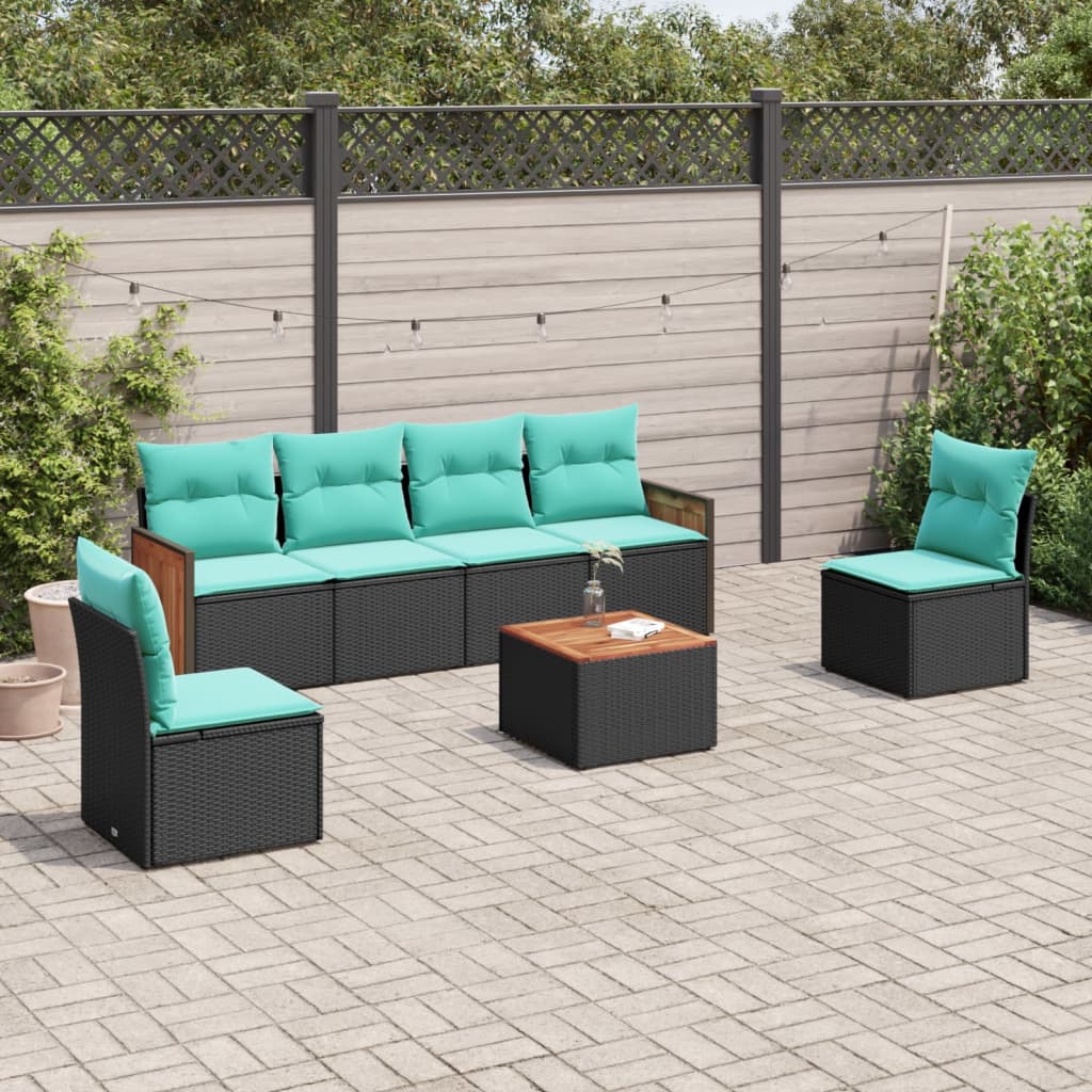 7-delige tuinbankset met kussens van zwart polyrotan is nu te koop bij PeponiXL, paradijselijk wonen!