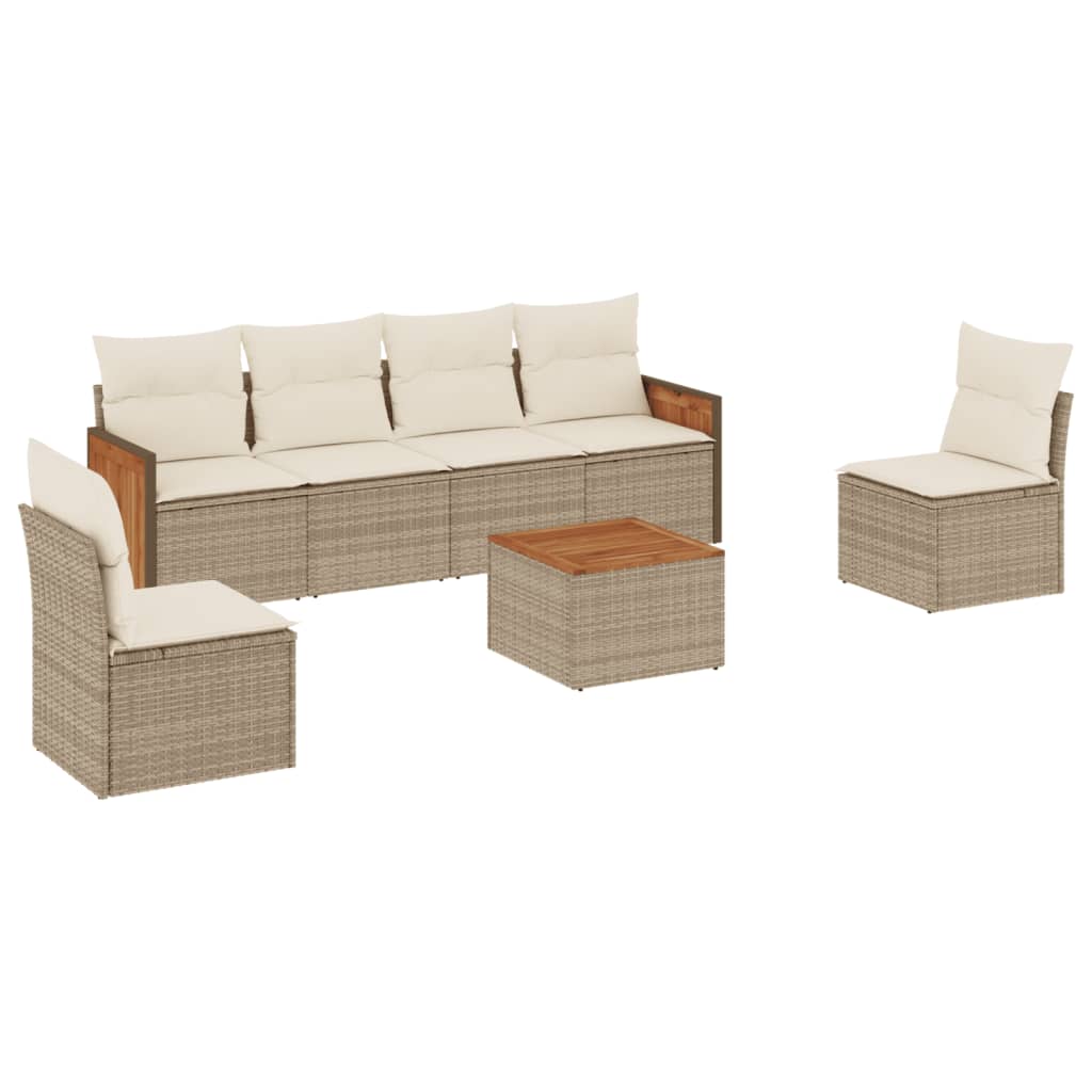 7-delige Loungeset met kussens poly rattan beige is nu te koop bij PeponiXL, paradijselijk wonen!