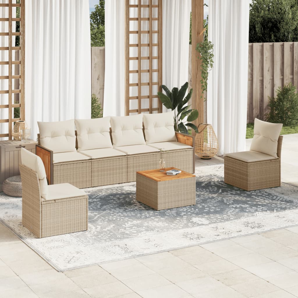 7-delige Loungeset met kussens poly rattan beige is nu te koop bij PeponiXL, paradijselijk wonen!