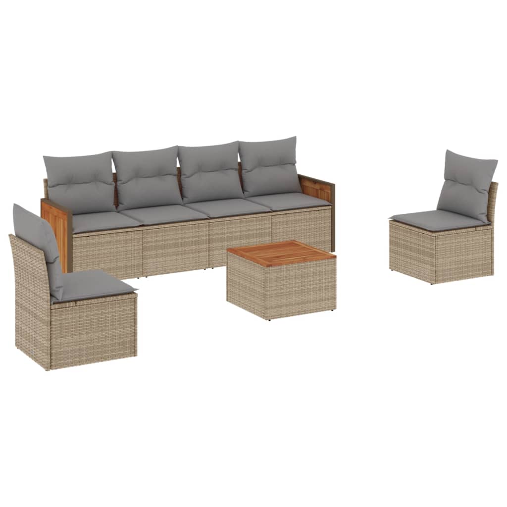 7-delige Loungeset met kussens poly rattan beige is nu te koop bij PeponiXL, paradijselijk wonen!