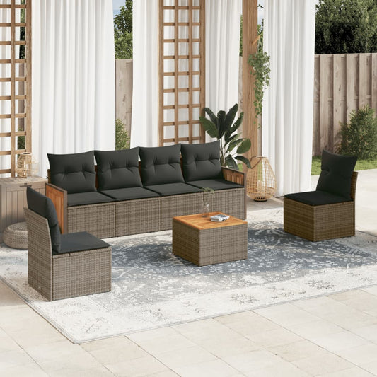 7-delige Loungeset met kussens poly rattan grijs is nu te koop bij PeponiXL, paradijselijk wonen!