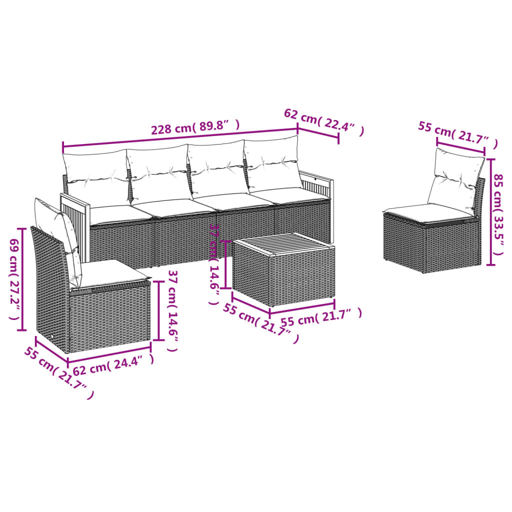 7-delige tuinbankset met kussens, grijs polyrotan is nu te koop bij PeponiXL, paradijselijk wonen!