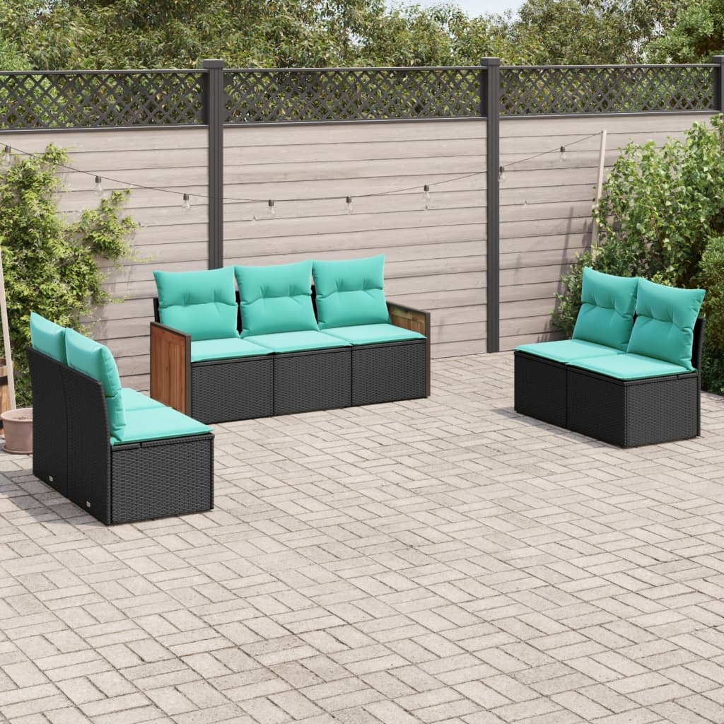 7-delige tuinbankset met kussens van zwart polyrotan is nu te koop bij PeponiXL, paradijselijk wonen!