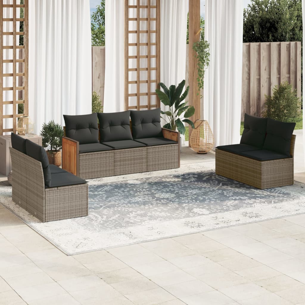 7-delige Loungeset met kussens poly rattan grijs is nu te koop bij PeponiXL, paradijselijk wonen!