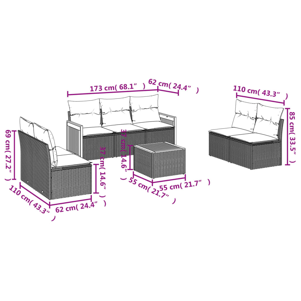 8-delige Loungeset met kussens poly rattan zwart is nu te koop bij PeponiXL, paradijselijk wonen!