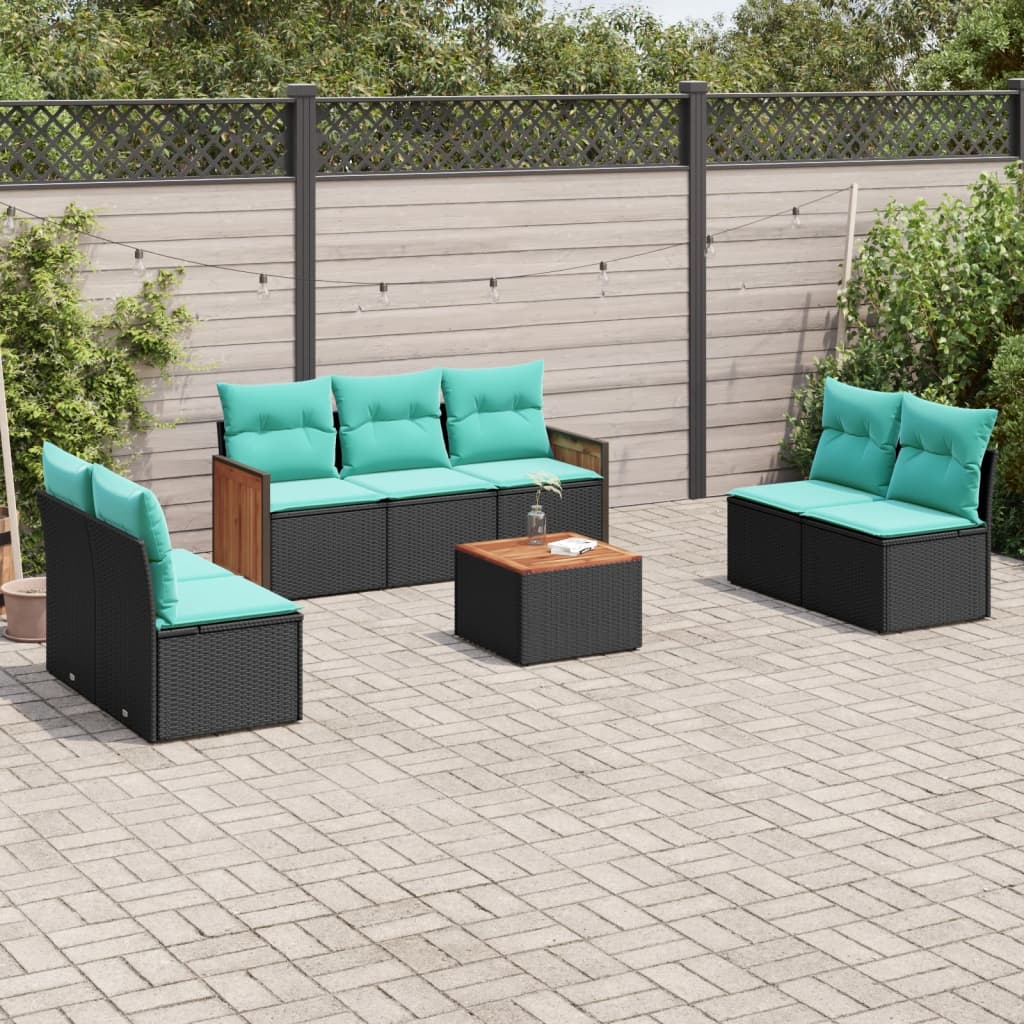 8-delige tuinbankset met kussens, zwart polyrotan is nu te koop bij PeponiXL, paradijselijk wonen!