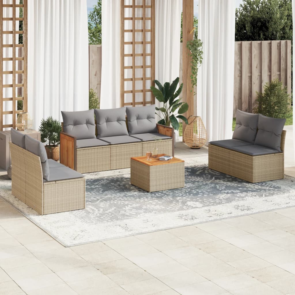 8-delige Loungeset met kussens poly rattan beige is nu te koop bij PeponiXL, paradijselijk wonen!