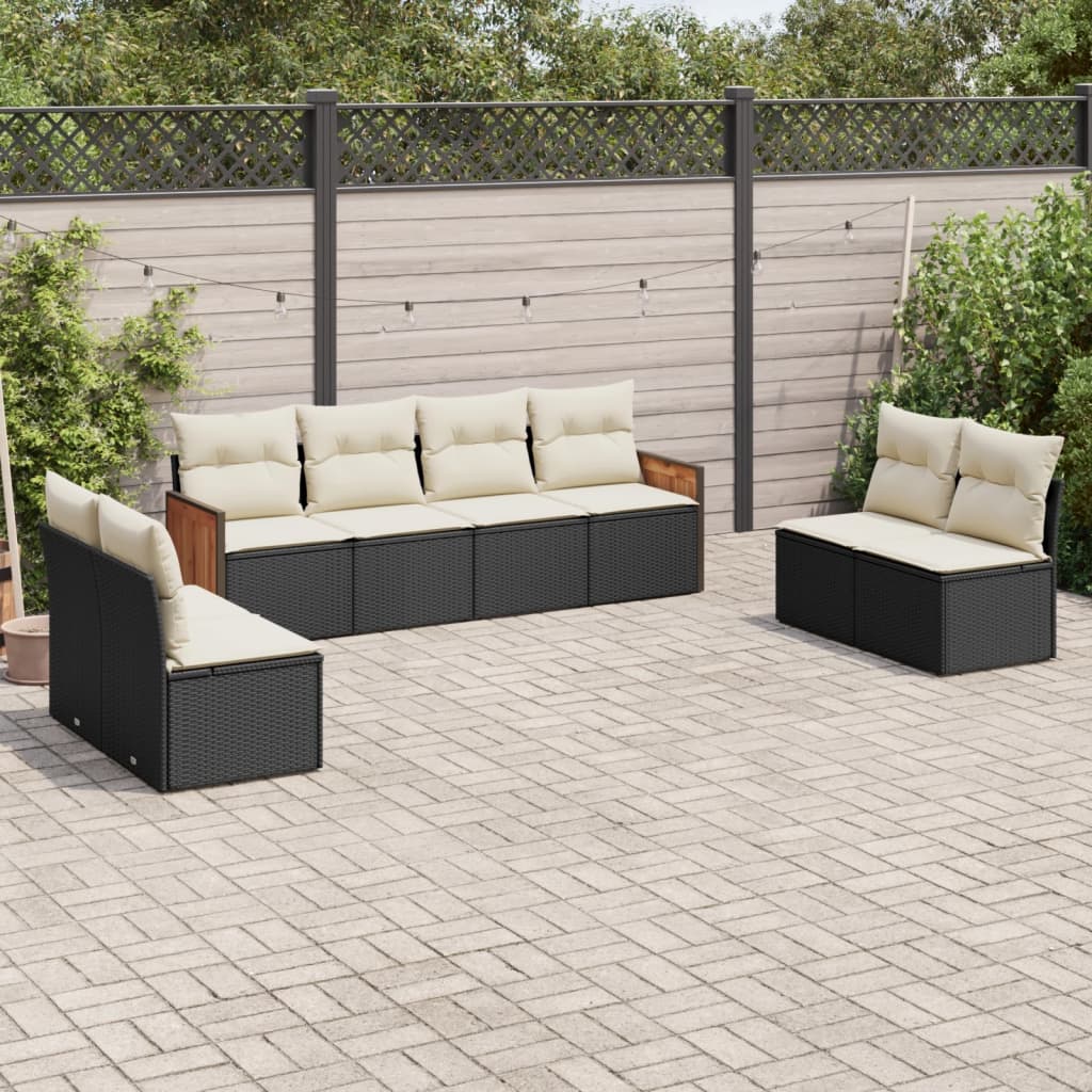 8-delige Loungeset met kussens poly rattan zwart is nu te koop bij PeponiXL, paradijselijk wonen!