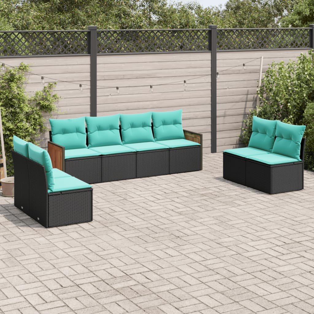 8-delige tuinbankset met kussens, zwart polyrotan is nu te koop bij PeponiXL, paradijselijk wonen!
