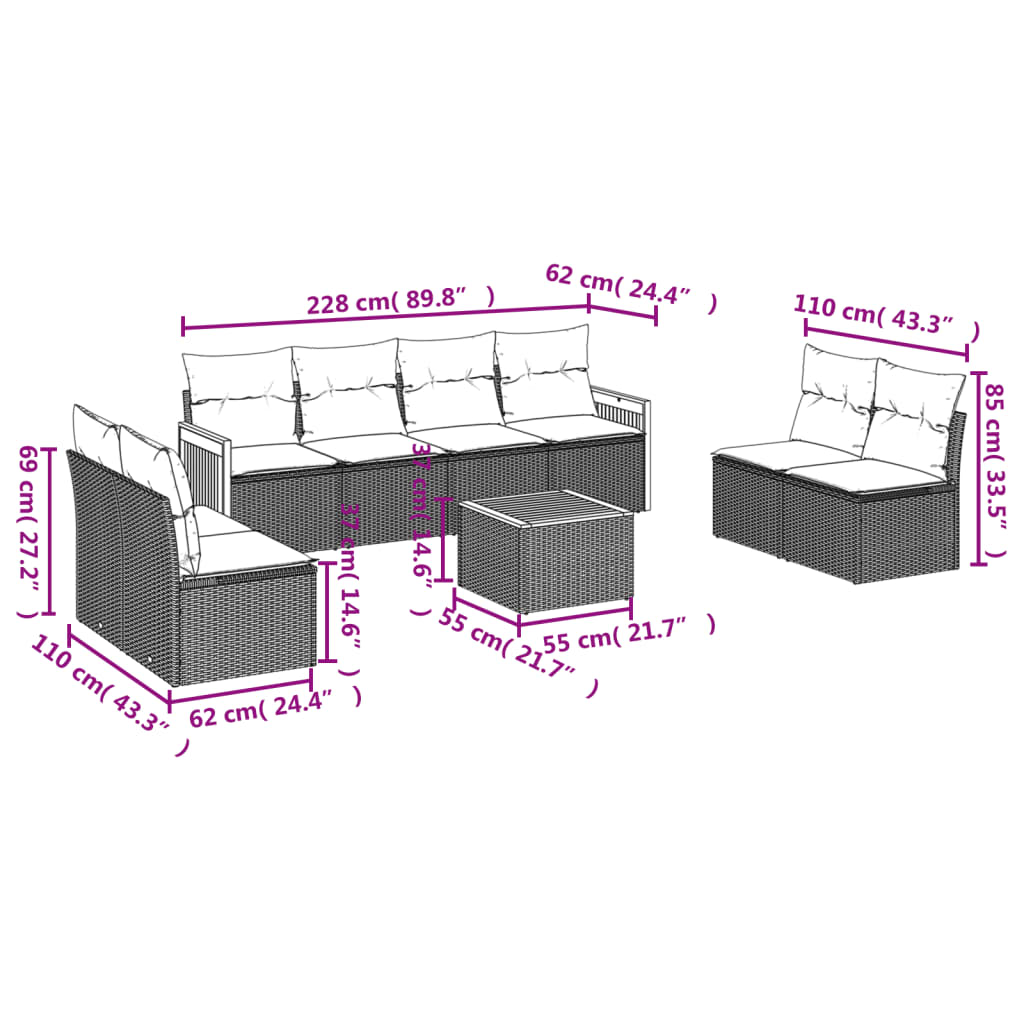 9-delige Loungeset met kussens poly rattan zwart is nu te koop bij PeponiXL, paradijselijk wonen!