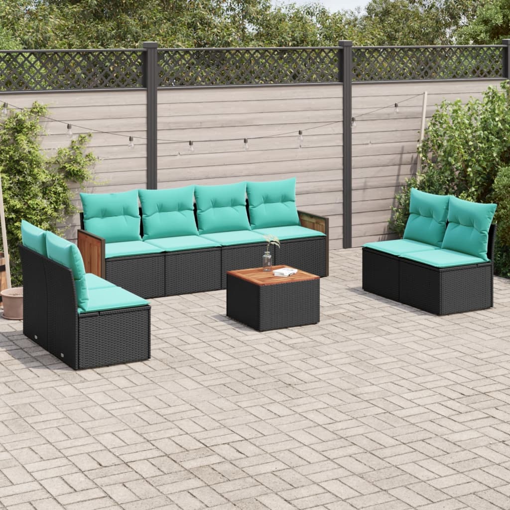 9-delige tuinbankset met kussens van zwart polyrotan is nu te koop bij PeponiXL, paradijselijk wonen!