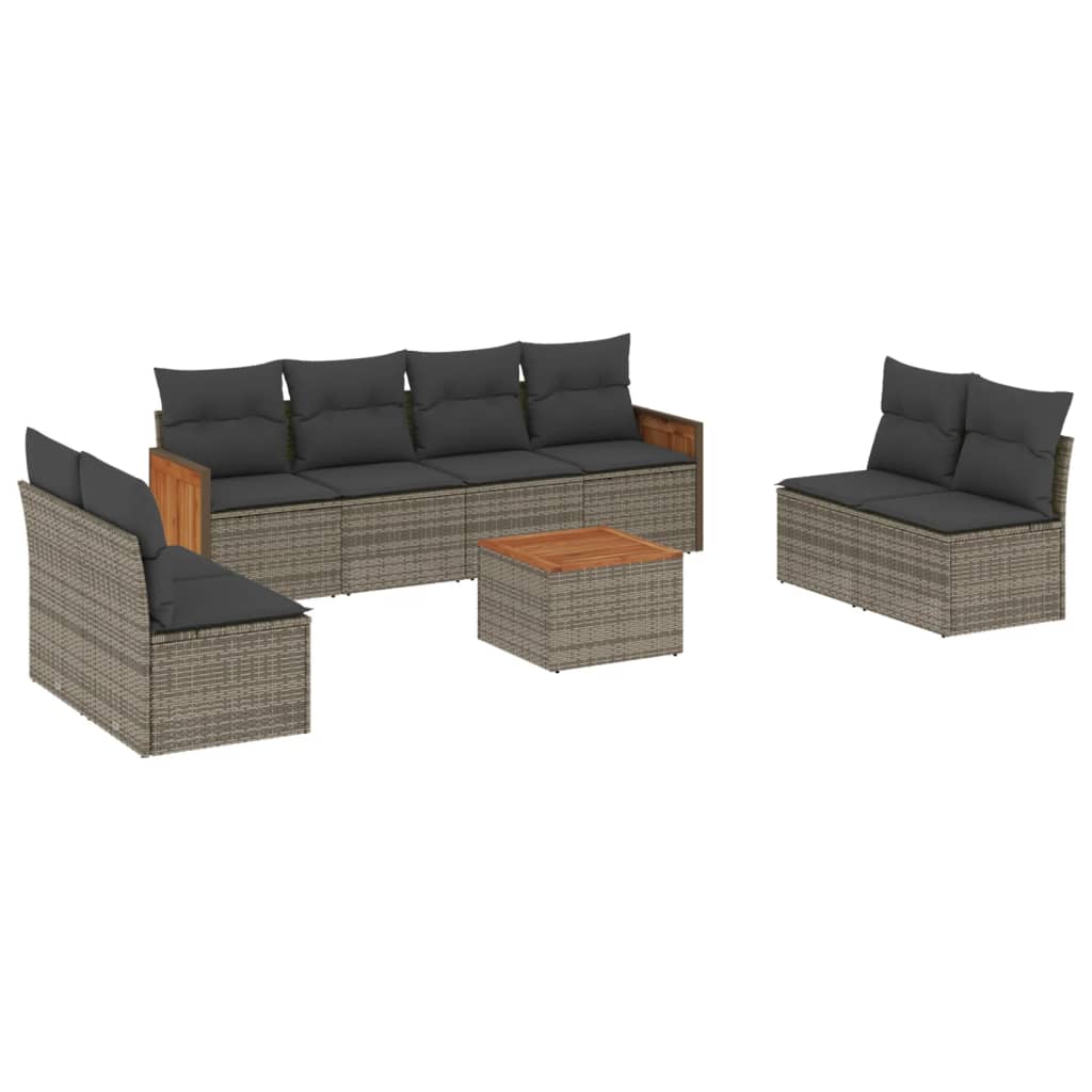 9-delige Loungeset met kussens poly rattan grijs is nu te koop bij PeponiXL, paradijselijk wonen!