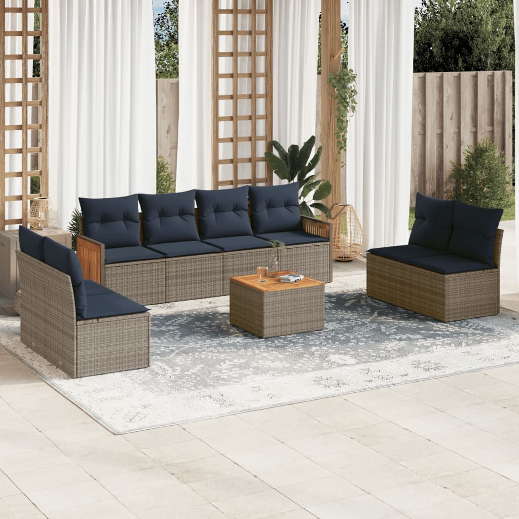 9-delige tuinbankset met kussens, grijs polyrotan is nu te koop bij PeponiXL, paradijselijk wonen!