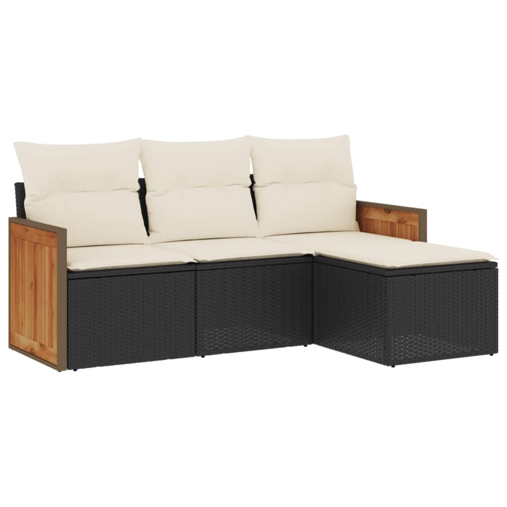 4-delige Loungeset met kussens poly rattan zwart is nu te koop bij PeponiXL, paradijselijk wonen!