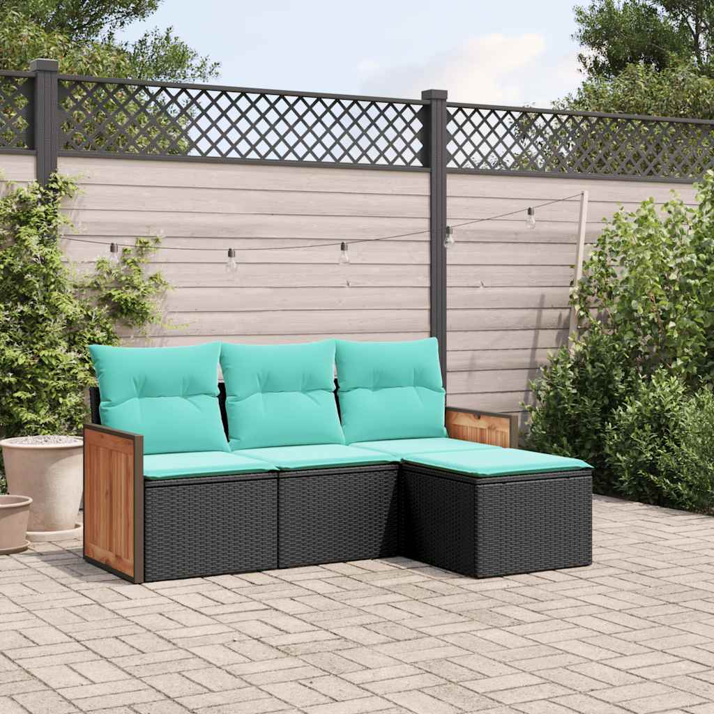 4-delige tuinbankset met kussens, zwart polyrotan is nu te koop bij PeponiXL, paradijselijk wonen!