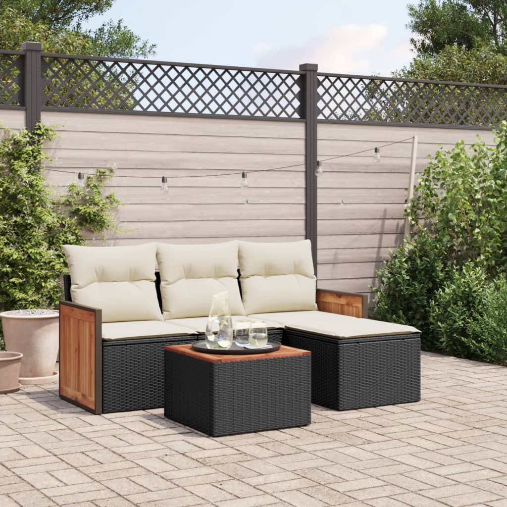 5-delige Loungeset met kussens poly rattan zwart is nu te koop bij PeponiXL, paradijselijk wonen!