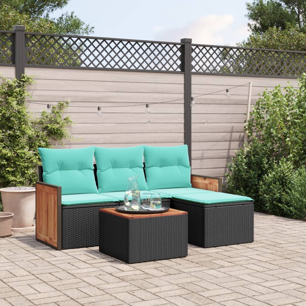 5-delige tuinbankset met kussens van zwart polyrotan is nu te koop bij PeponiXL, paradijselijk wonen!