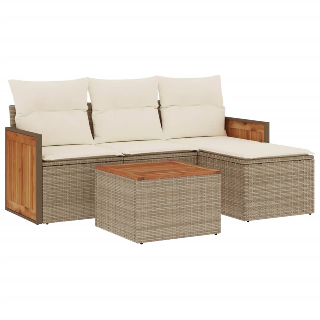 5-delige Loungeset met kussens poly rattan beige is nu te koop bij PeponiXL, paradijselijk wonen!