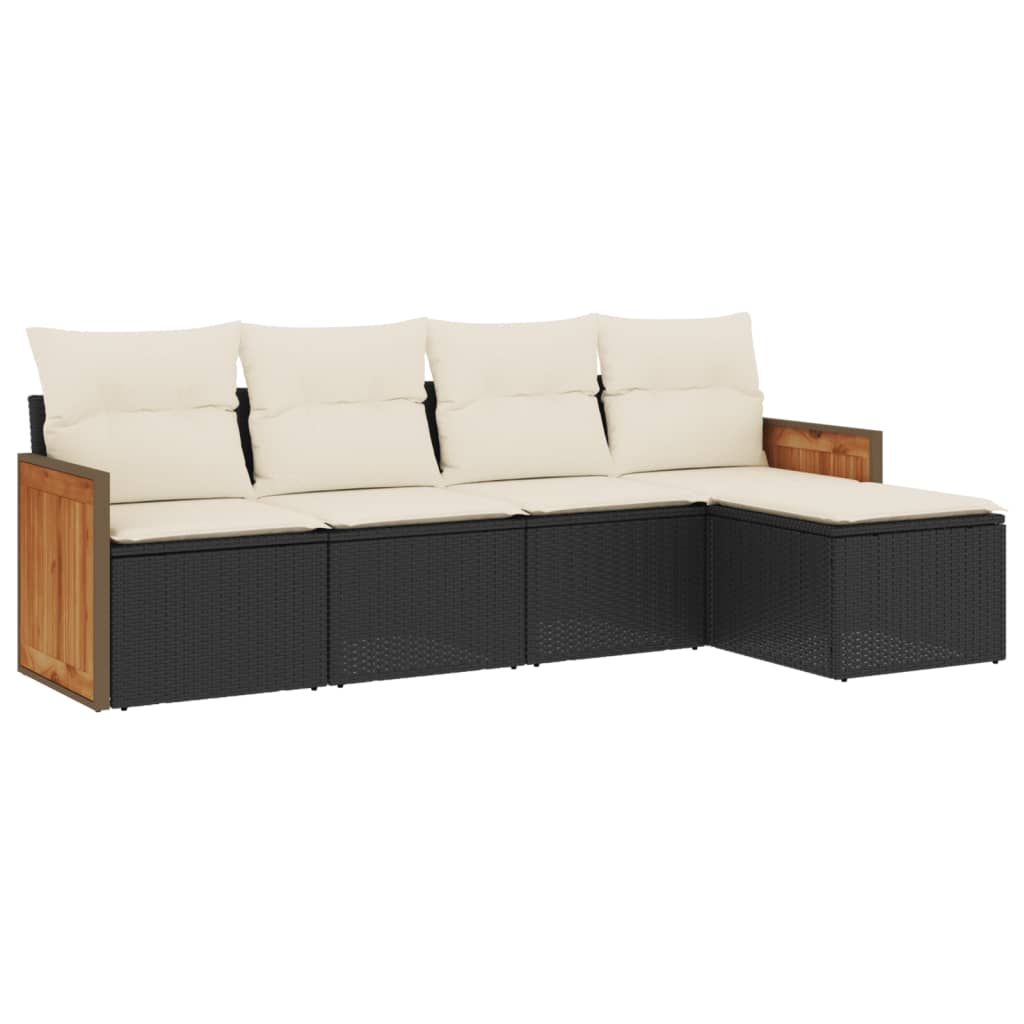 5-delige Loungeset met kussens poly rattan zwart is nu te koop bij PeponiXL, paradijselijk wonen!