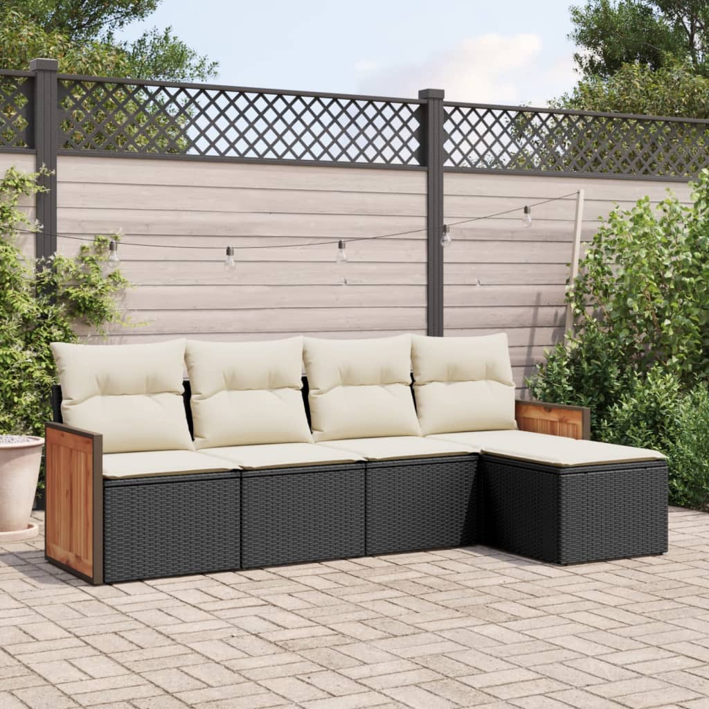 5-delige Loungeset met kussens poly rattan zwart is nu te koop bij PeponiXL, paradijselijk wonen!