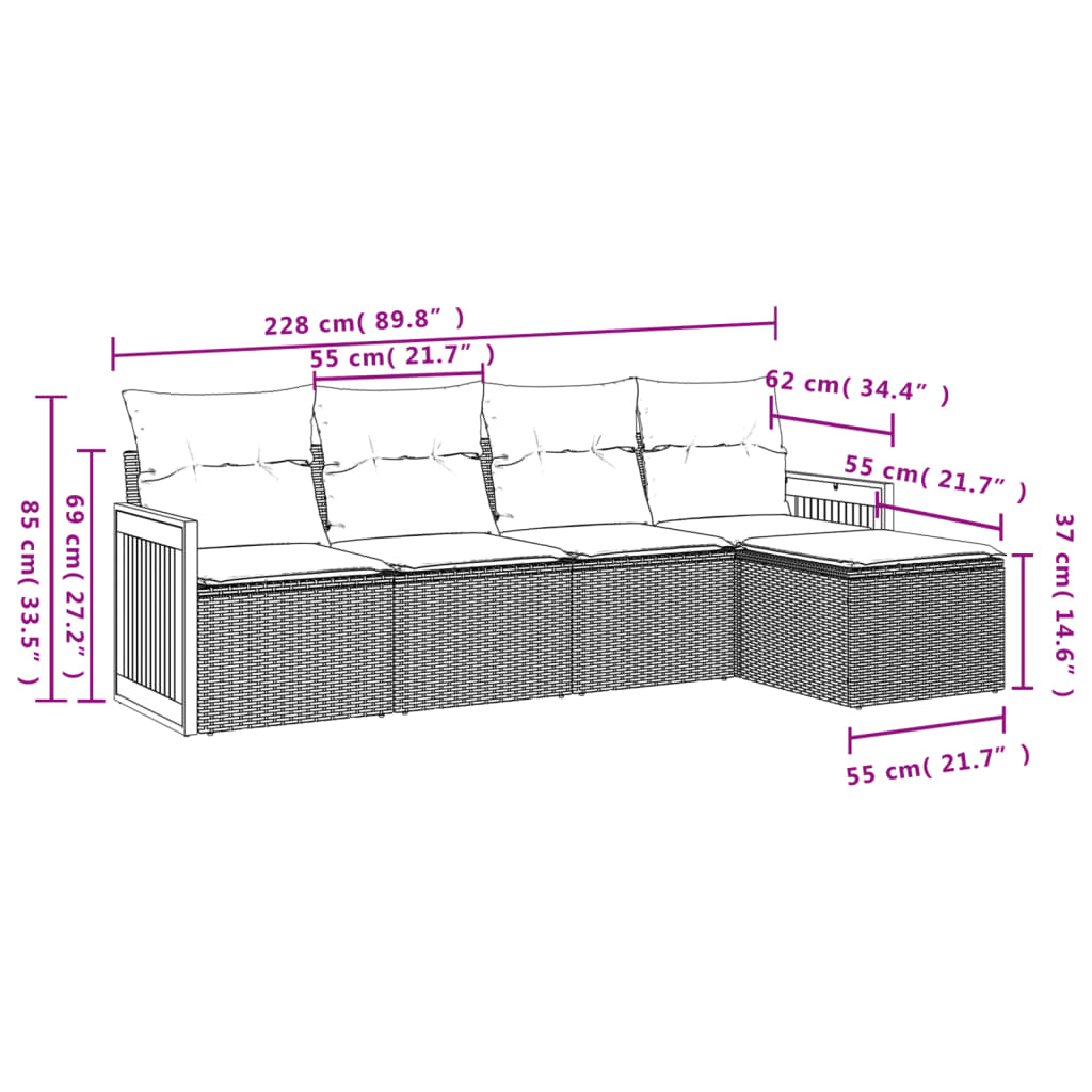 5-delige tuinbankset met kussens van zwart polyrotan is nu te koop bij PeponiXL, paradijselijk wonen!