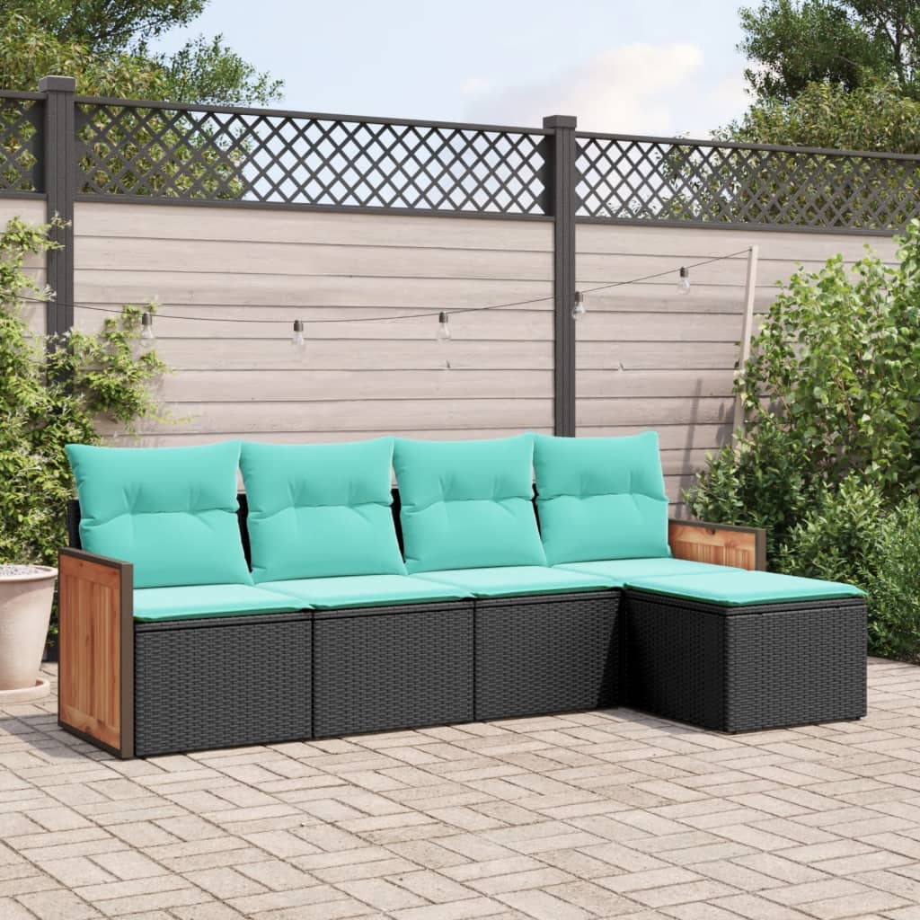 5-delige tuinbankset met kussens van zwart polyrotan is nu te koop bij PeponiXL, paradijselijk wonen!