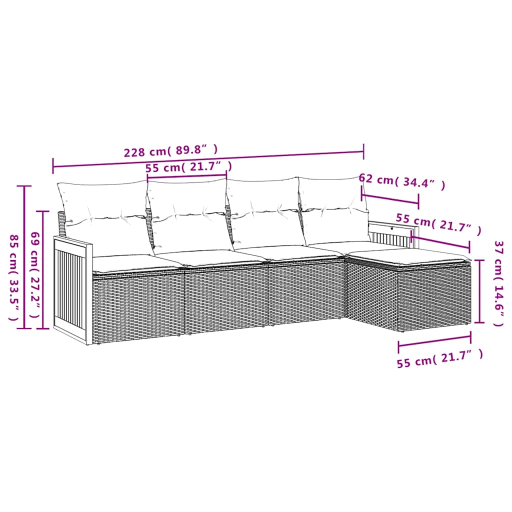 5-delige tuinbankset met kussens, grijs polyrotan is nu te koop bij PeponiXL, paradijselijk wonen!