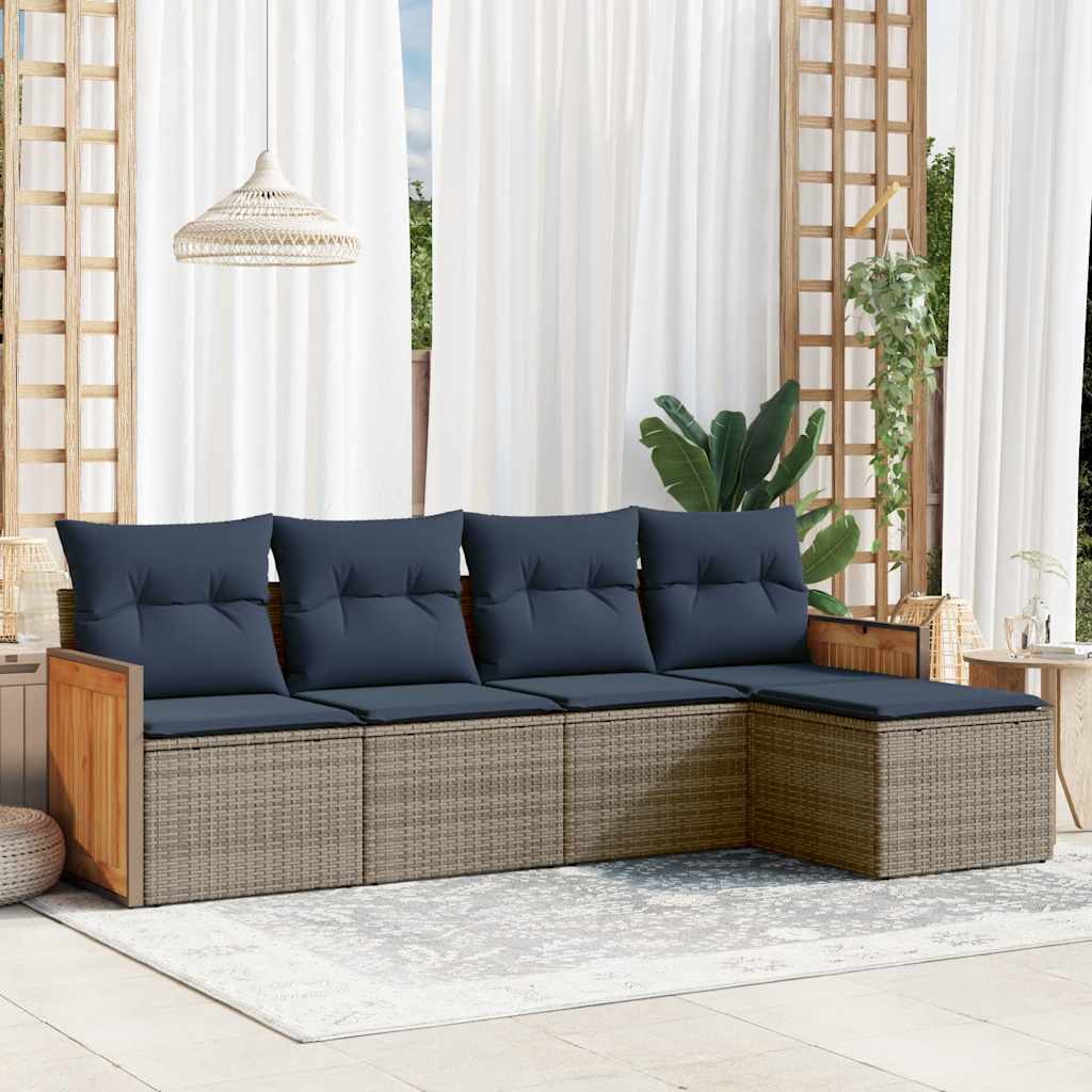 5-delige tuinbankset met kussens, grijs polyrotan is nu te koop bij PeponiXL, paradijselijk wonen!