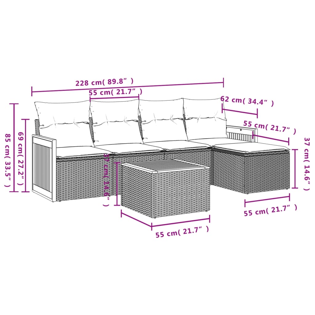 6-delige Loungeset met kussens poly rattan zwart is nu te koop bij PeponiXL, paradijselijk wonen!
