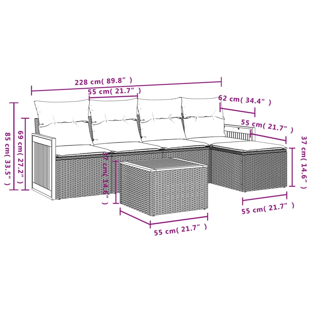 6-delige tuinbankset met kussens van zwart polyrotan is nu te koop bij PeponiXL, paradijselijk wonen!