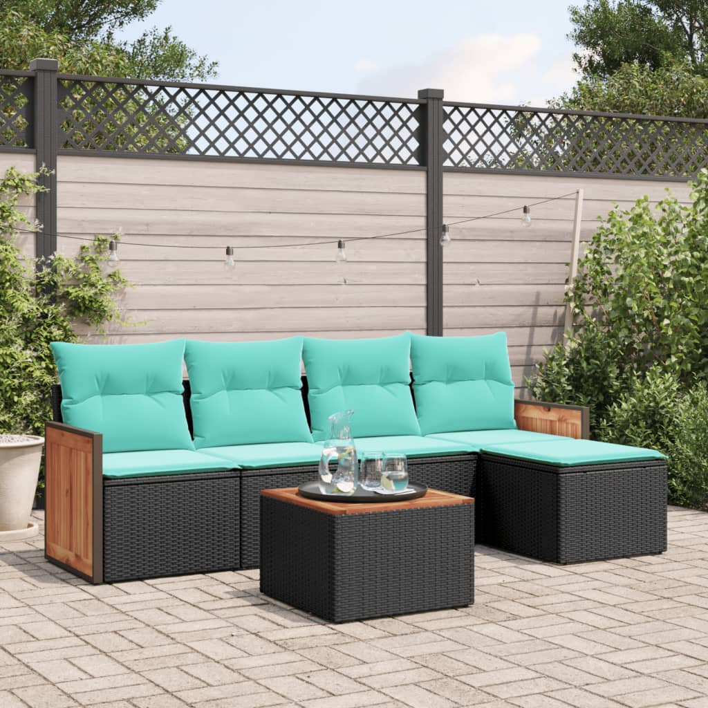 6-delige tuinbankset met kussens van zwart polyrotan is nu te koop bij PeponiXL, paradijselijk wonen!