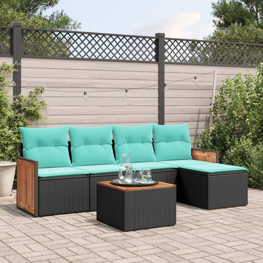 6-delige tuinbankset met kussens van zwart polyrotan is nu te koop bij PeponiXL, paradijselijk wonen!