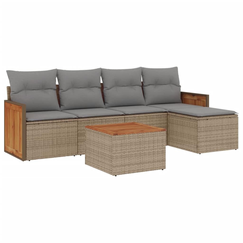 6-delige Loungeset met kussens poly rattan beige is nu te koop bij PeponiXL, paradijselijk wonen!