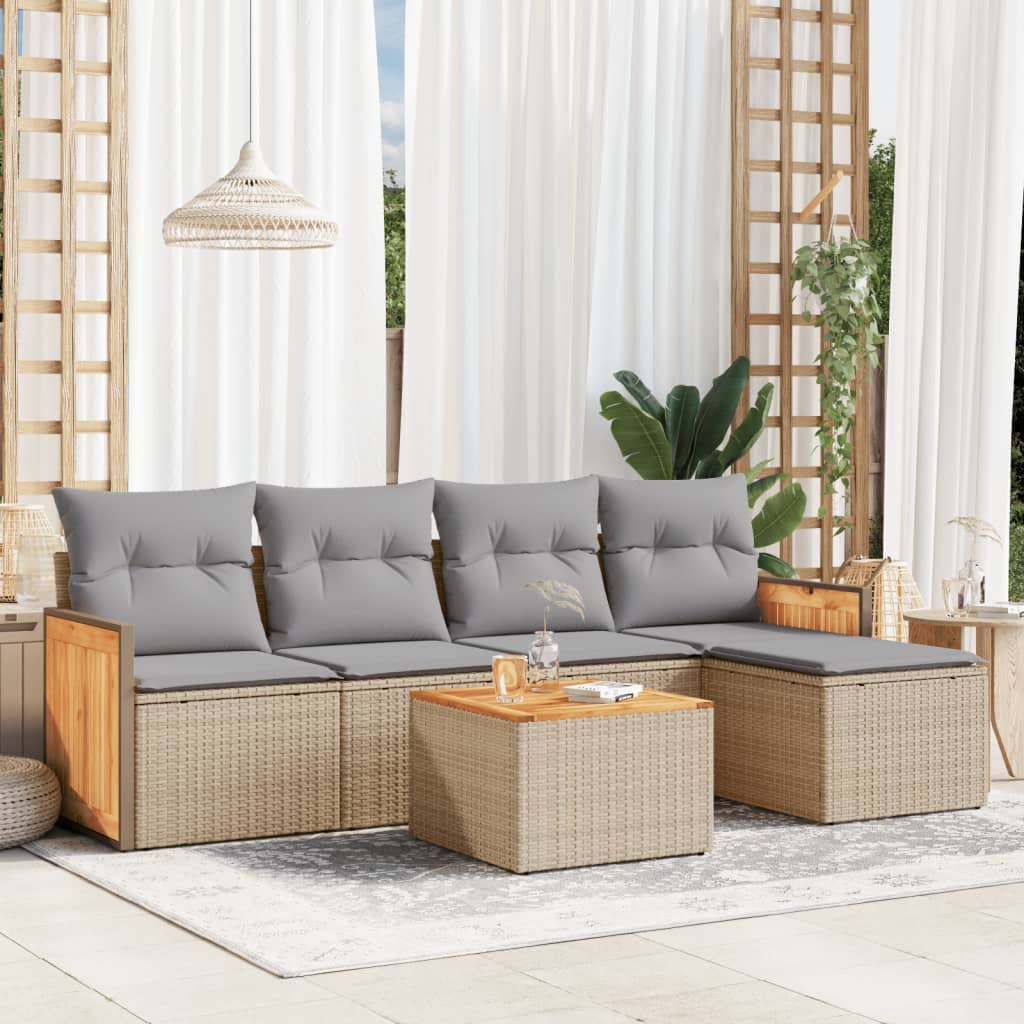 6-delige Loungeset met kussens poly rattan beige is nu te koop bij PeponiXL, paradijselijk wonen!