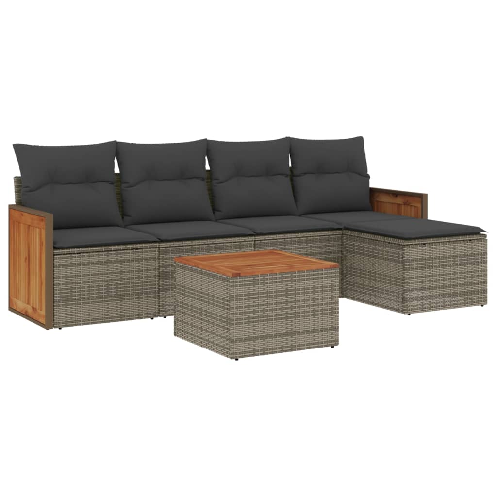6-delige Loungeset met kussens poly rattan grijs is nu te koop bij PeponiXL, paradijselijk wonen!