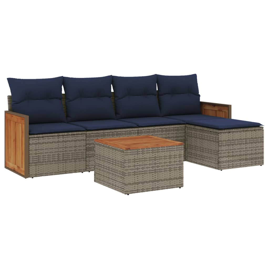 6-delige tuinbankset met kussens, grijs polyrotan is nu te koop bij PeponiXL, paradijselijk wonen!