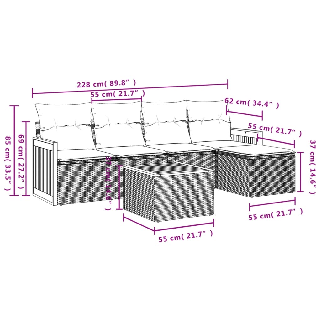 6-delige tuinbankset met kussens, grijs polyrotan is nu te koop bij PeponiXL, paradijselijk wonen!