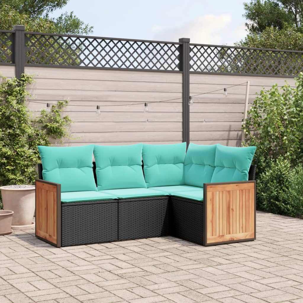 4-delige tuinbankset met kussens, zwart polyrotan is nu te koop bij PeponiXL, paradijselijk wonen!