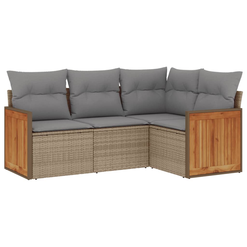 4-delige Loungeset met kussens poly rattan beige is nu te koop bij PeponiXL, paradijselijk wonen!