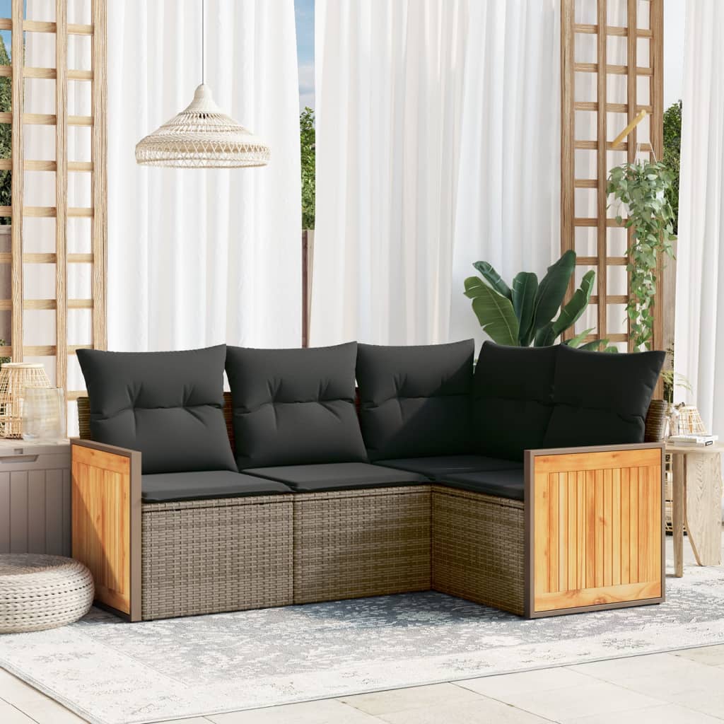 4-delige Loungeset met kussens poly rattan grijs is nu te koop bij PeponiXL, paradijselijk wonen!