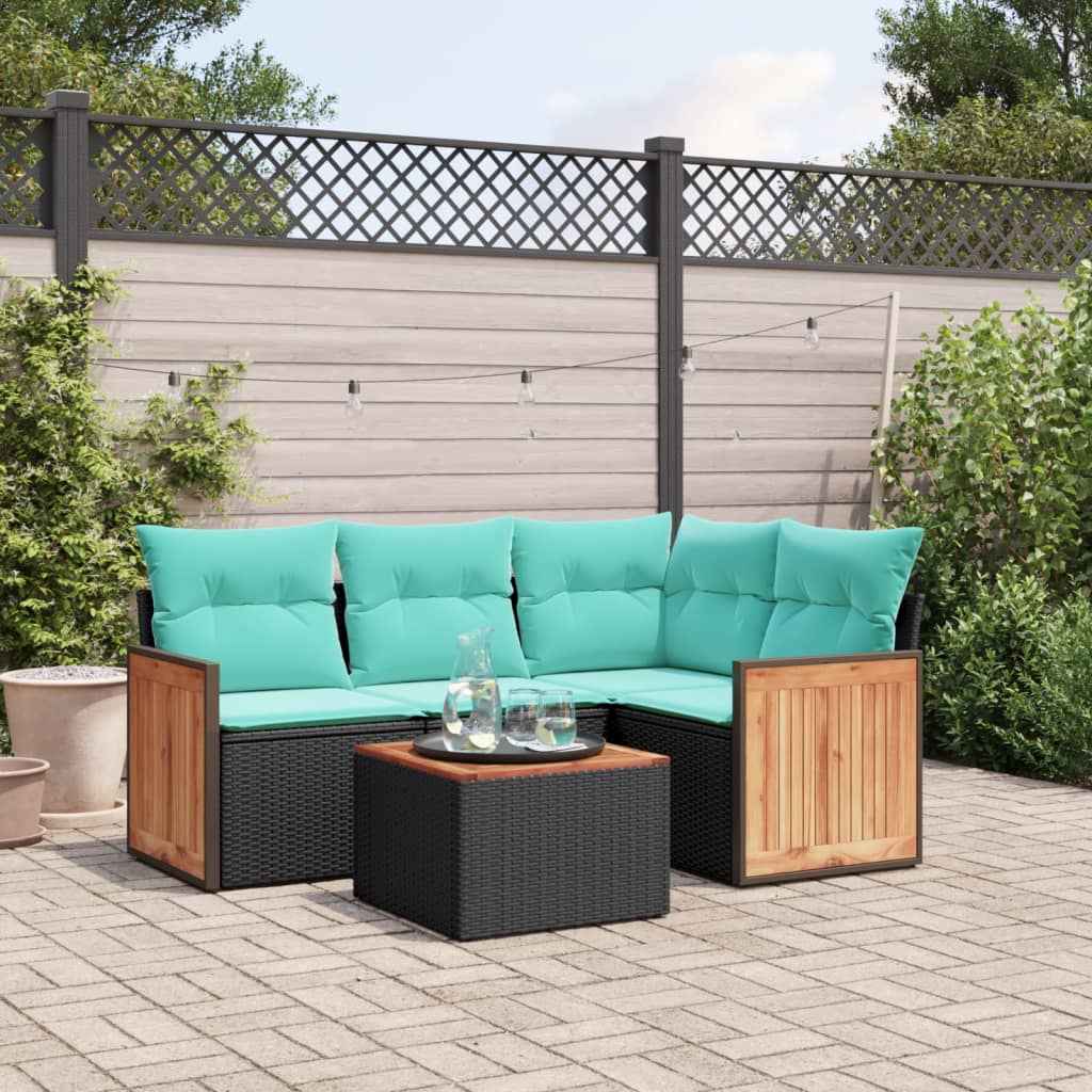 5-delige tuinbankset met kussens van zwart polyrotan is nu te koop bij PeponiXL, paradijselijk wonen!