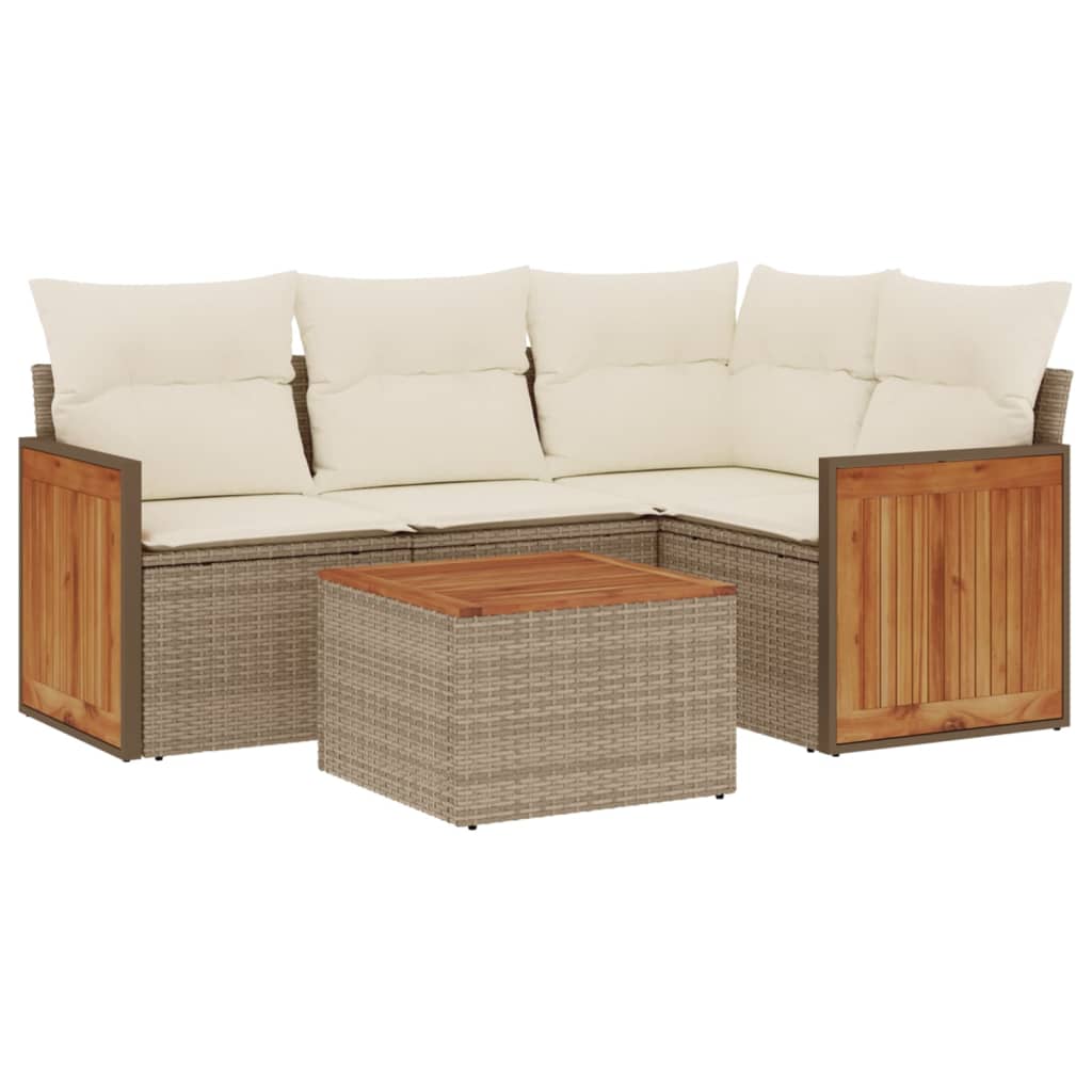 5-delige Loungeset met kussens poly rattan beige is nu te koop bij PeponiXL, paradijselijk wonen!