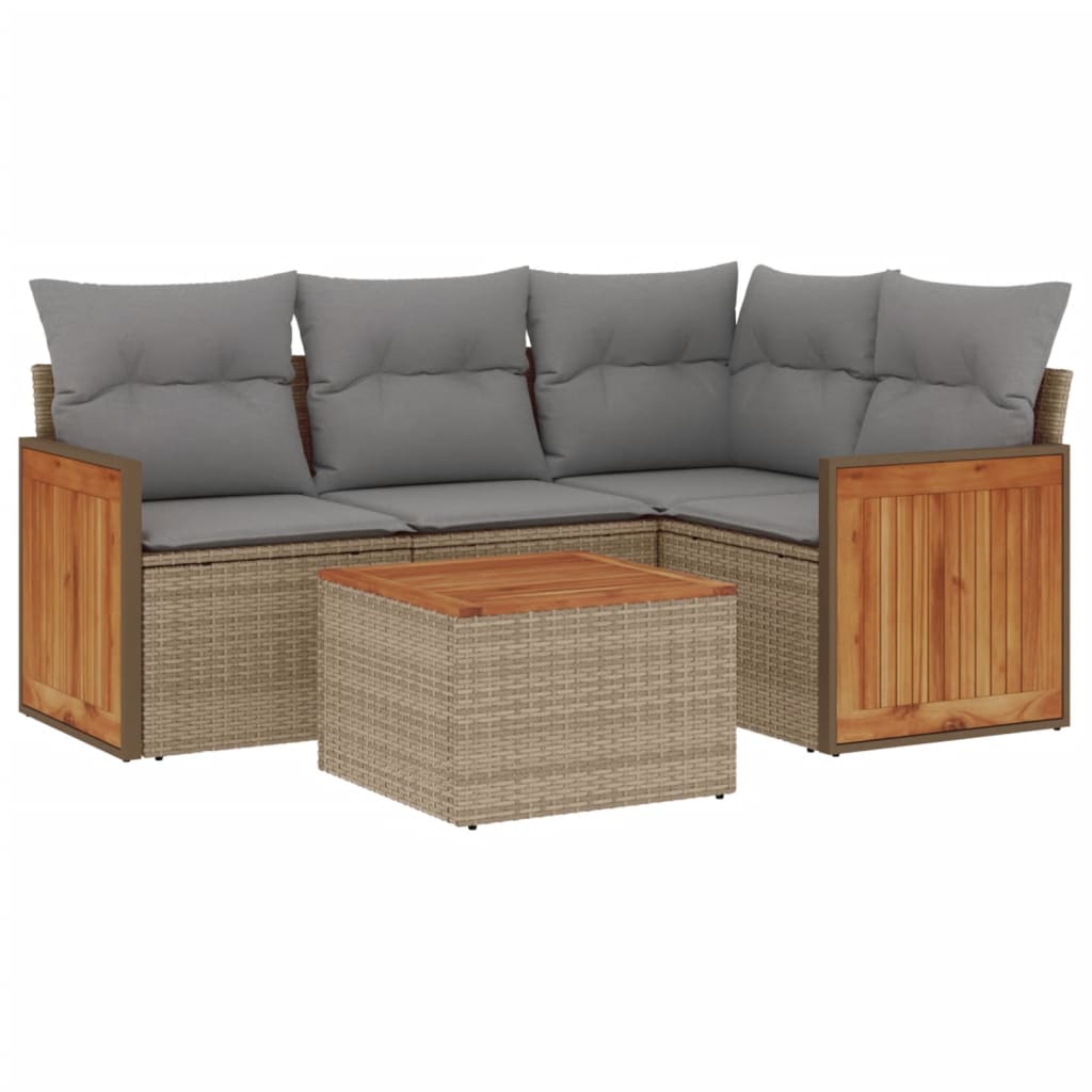 5-delige Loungeset met kussens poly rattan beige is nu te koop bij PeponiXL, paradijselijk wonen!