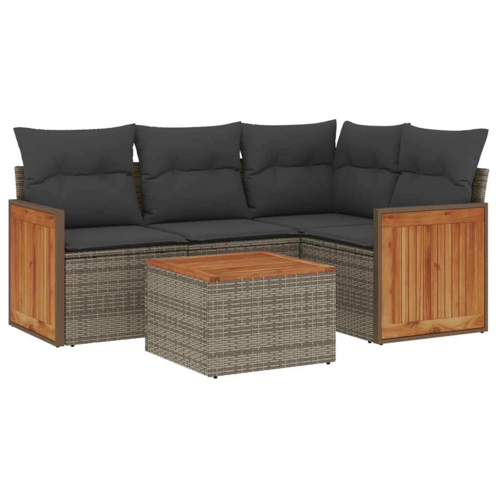 5-delige Loungeset met kussens poly rattan grijs is nu te koop bij PeponiXL, paradijselijk wonen!