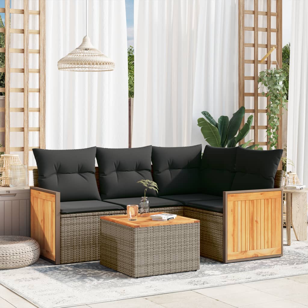 5-delige Loungeset met kussens poly rattan grijs is nu te koop bij PeponiXL, paradijselijk wonen!