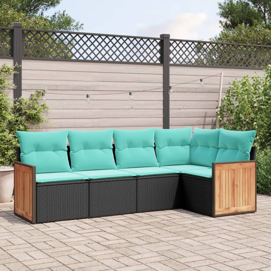 5-delige tuinbankset met kussens van zwart polyrotan is nu te koop bij PeponiXL, paradijselijk wonen!