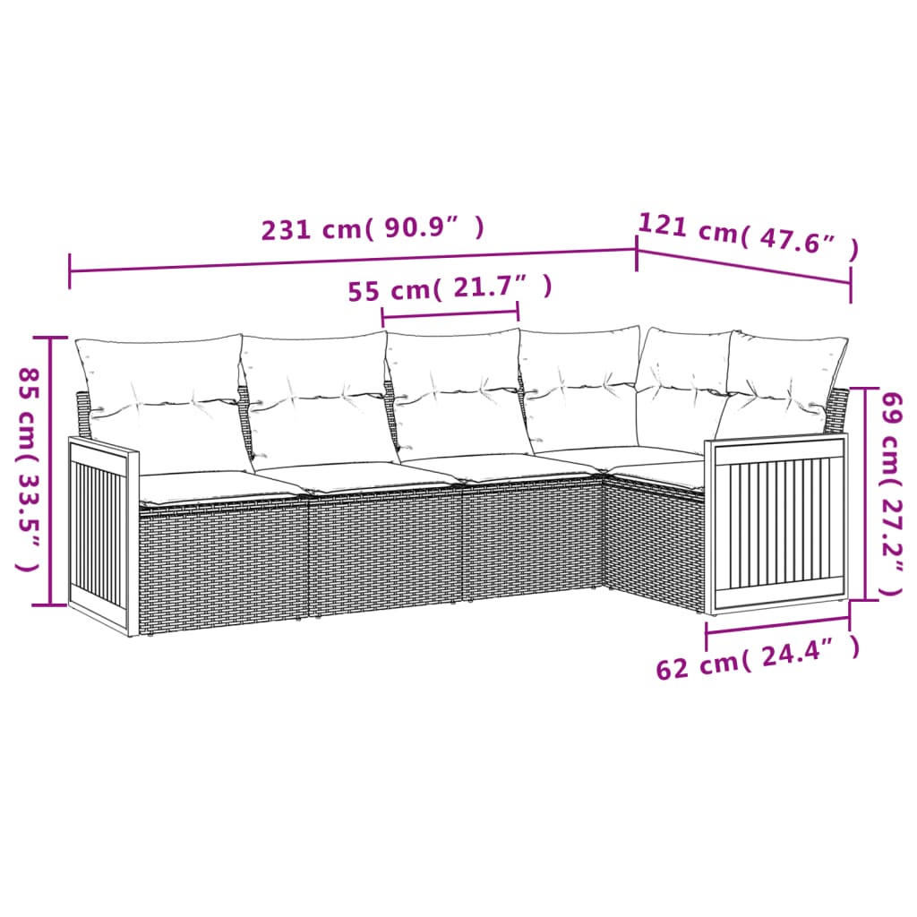5-delige Loungeset met kussens poly rattan beige is nu te koop bij PeponiXL, paradijselijk wonen!