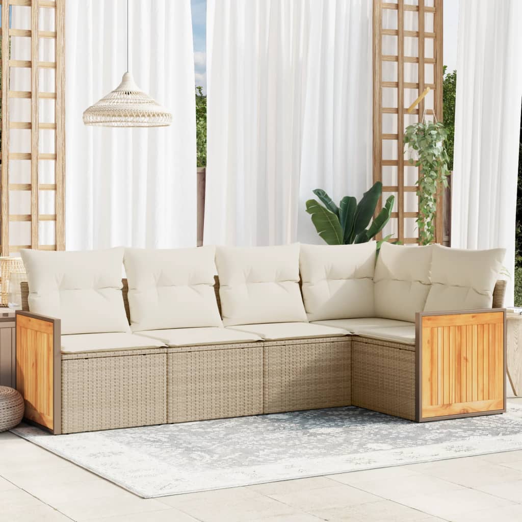 5-delige Loungeset met kussens poly rattan beige is nu te koop bij PeponiXL, paradijselijk wonen!