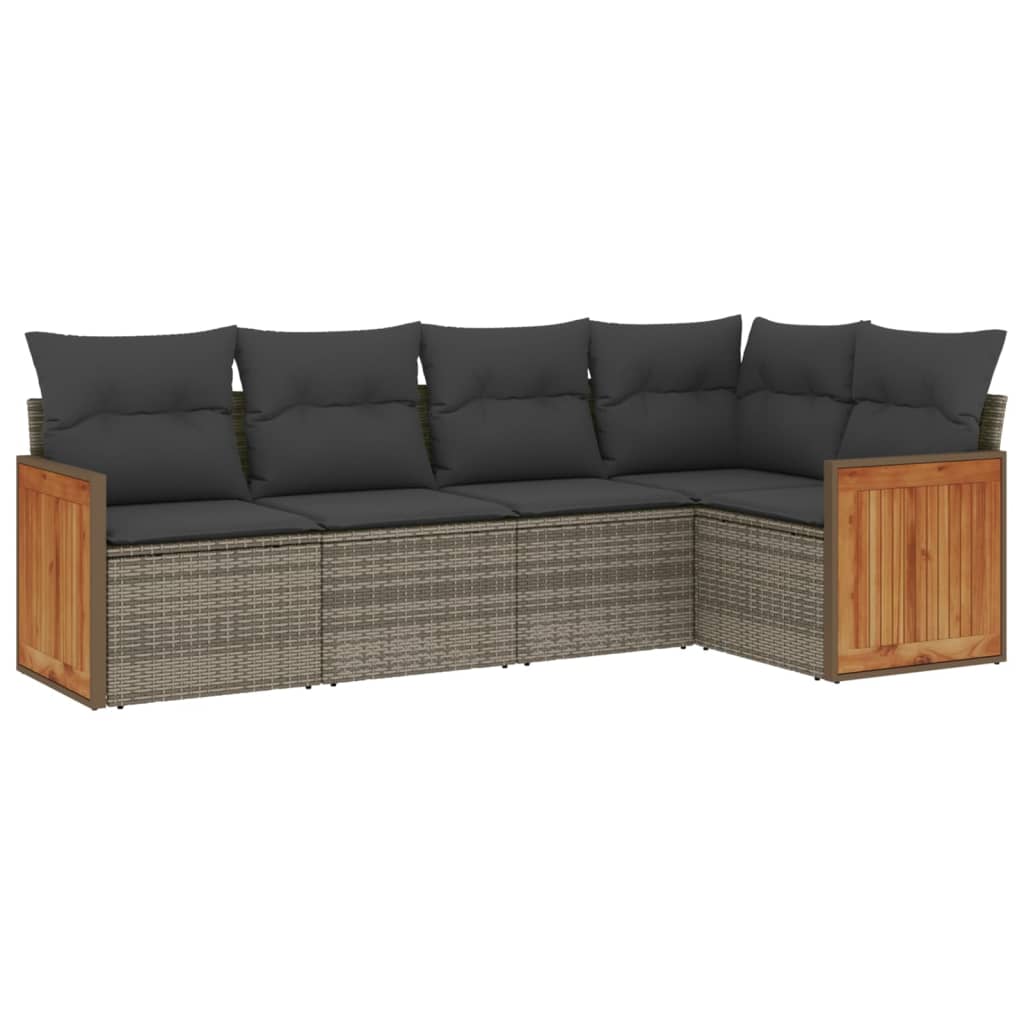 5-delige Loungeset met kussens poly rattan grijs is nu te koop bij PeponiXL, paradijselijk wonen!