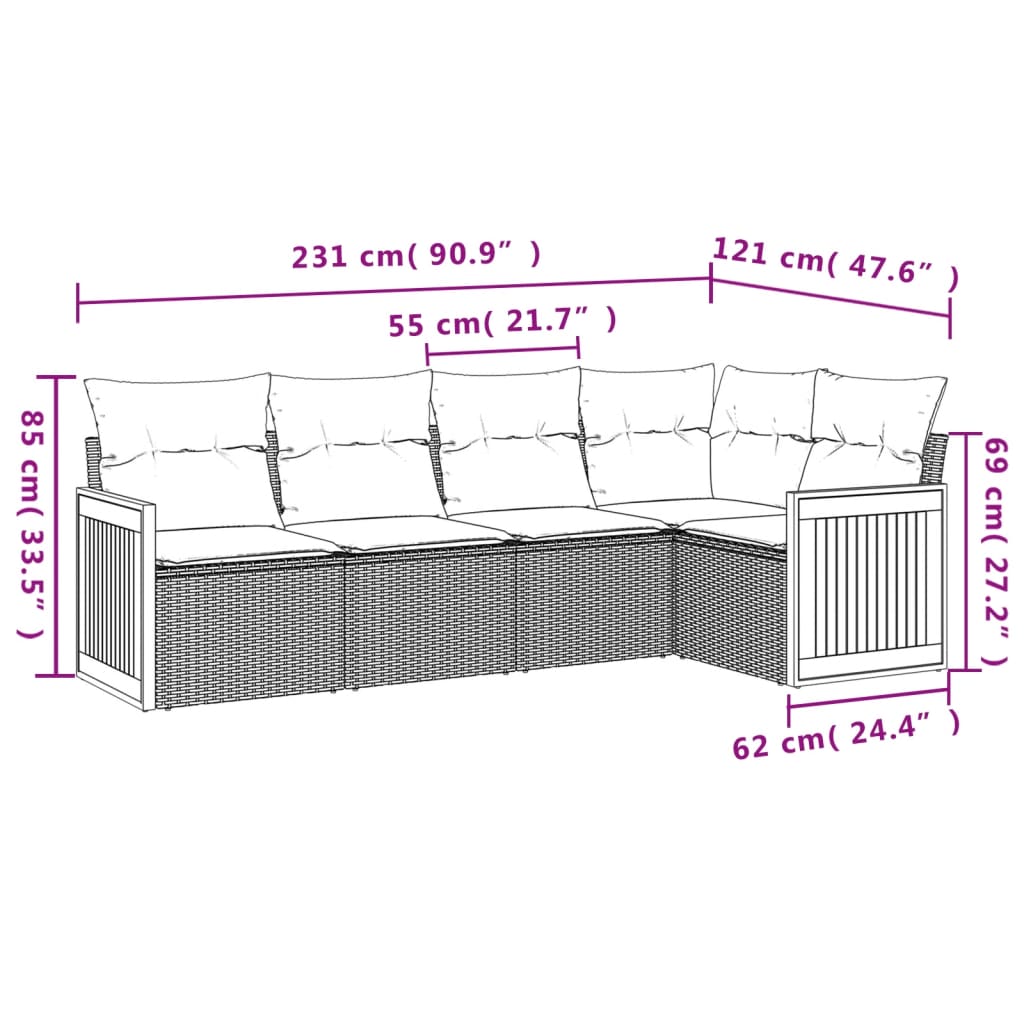 5-delige Loungeset met kussens poly rattan grijs is nu te koop bij PeponiXL, paradijselijk wonen!